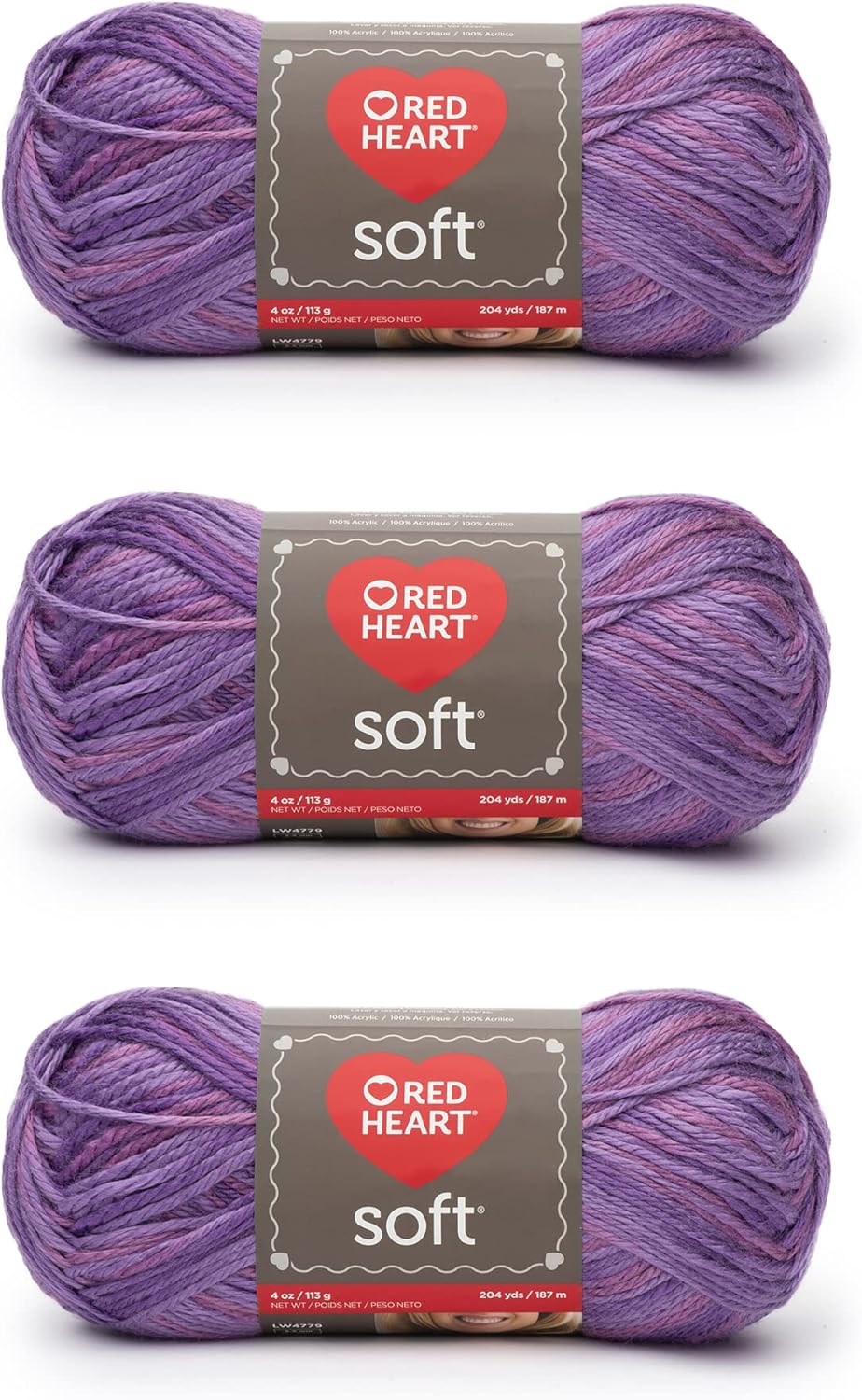 Red Heart Hilo suave de pluma, paquete de 3 unidades de 3.99 oz4 onzas, acrílico, 4 medianos (peinado), 256 yardas, tejidoganchillo