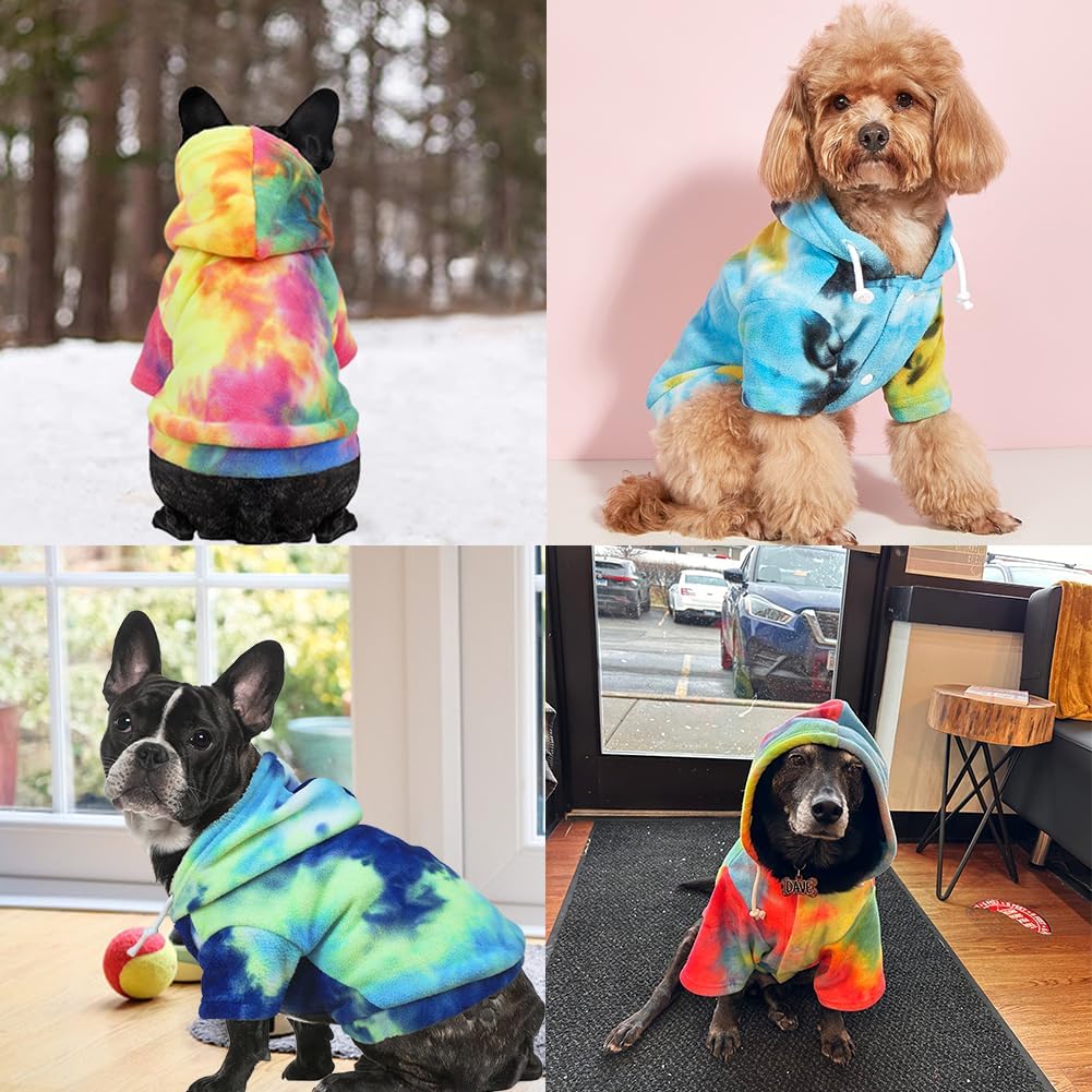 Mklhgty Ropa de perro con capucha de teñido anudado, abrigo de invierno para mascotas, sudaderas para cachorros para perros pequeños, niños y niñas
