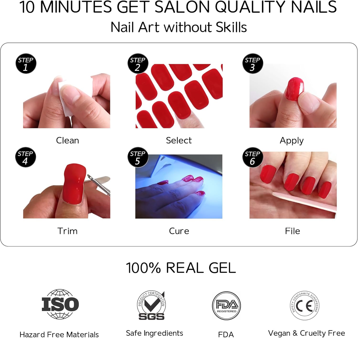 Tiras de uñas de gel semicuradas, resistentes al astillado, calcomanías de uñas de gel fáciles de usar, 20 envolturas de uñas de larga duración,