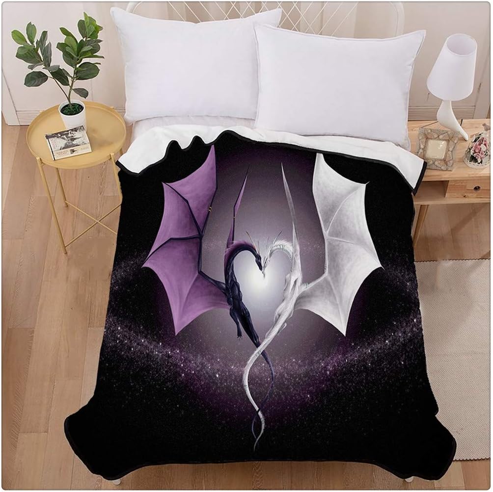 Negro Blanco Dragón Corazón Decoración Para El Hogar Impresión Terciopelo Felpa Manta Manta De Lana Diseño Comodidad