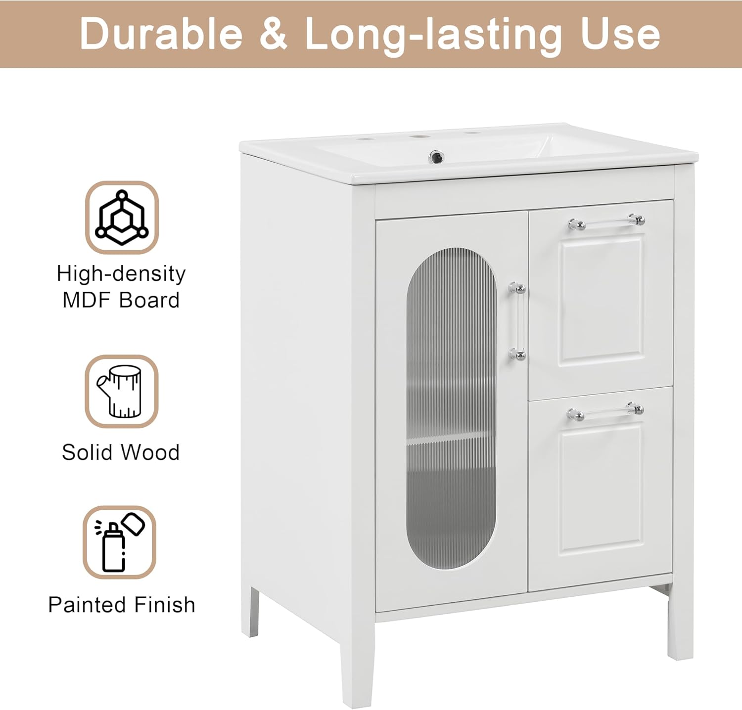 LUMISOL Mueble de baño de 24 pulgadas con fregadero, armario de almacenamiento de baño con 2 cajones y puerta de cierre suave, tocador de baño