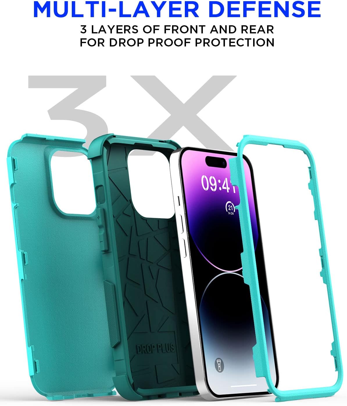 AICase Funda para iPhone 14 Pro (6.1 pulgadas), funda resistente de 3 capas resistente para teléfono, protección duradera de grado militar, a prueba