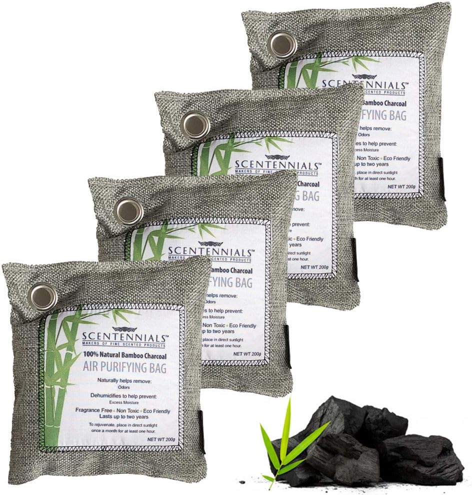 Scentennials Bolsa purificadora de aire de carbón de bambú, bolsas de carbón activado, absorbente de olores, absorbente de humedad, ambientador