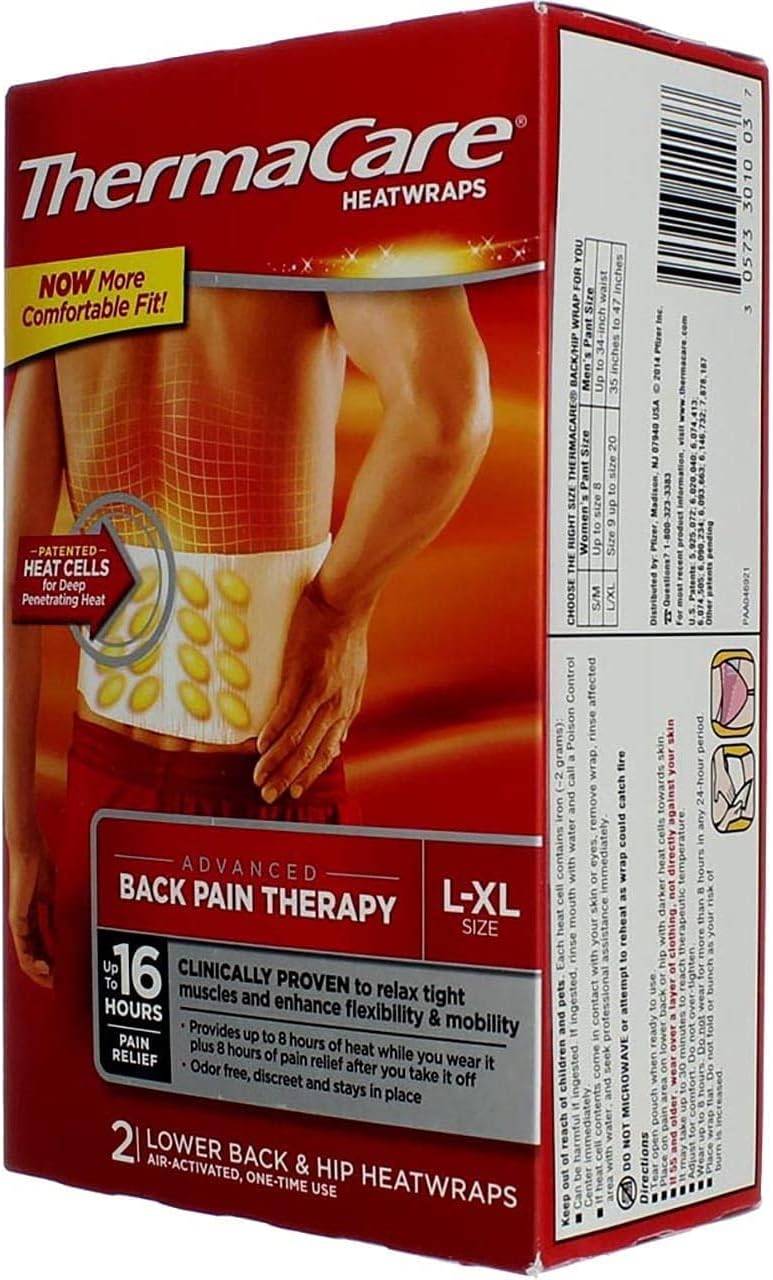 Thermacare Envolturas térmicas para la espalda baja y la cadera, LXL, 8 horas-2ct