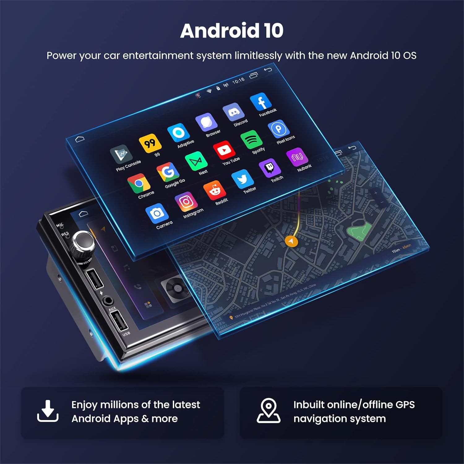 maXpeedingrods Radio estéreo de coche doble DIN con CarPlay inalámbrico y Android Auto, pantalla táctil HD de 7 pulgadas en el tablero, unidad
