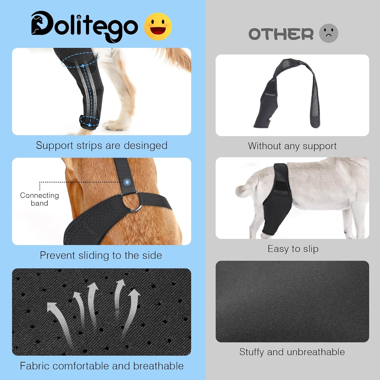 Rodillera ajustable para perro  Soporte para piernas de perro ACL para apoyo con lesiones de ligamento cruzado, dolor articular y dolor muscular,