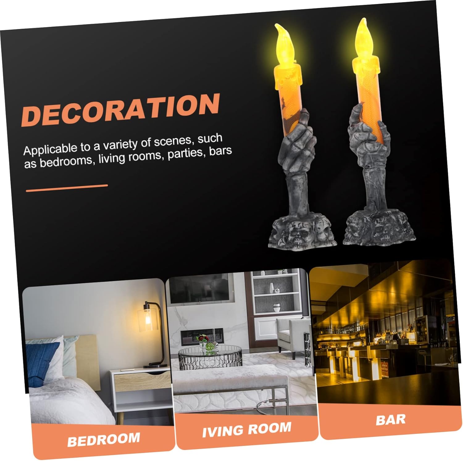Uonlytech 4 piezas de luces de Halloween, candelabros eléctricos, velas principales, decoración de Halloween, vela de esqueleto de Halloween,