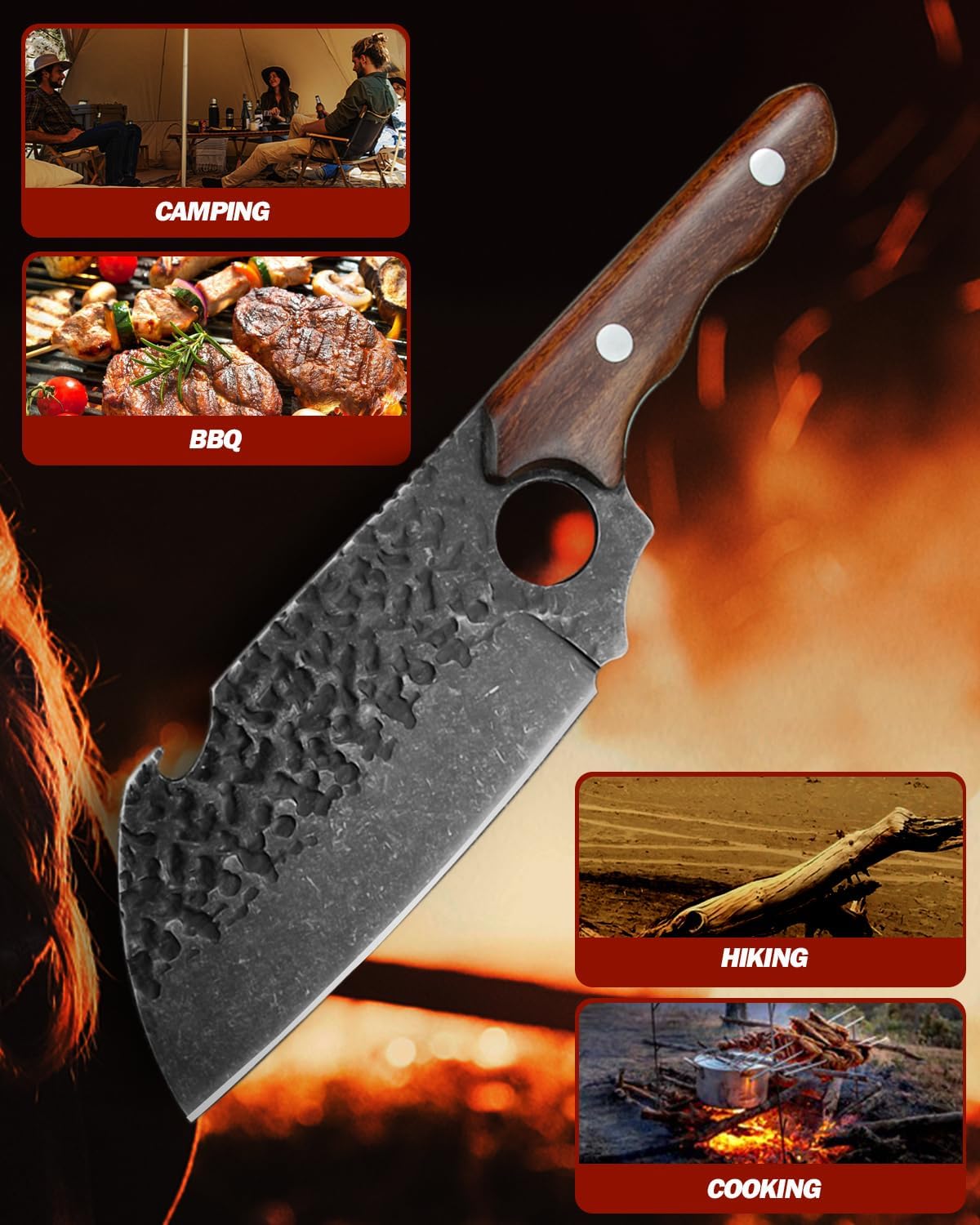 ohmonlyhoo Cuchilla de carne para cortar carne, picar, cortar en cubitos, picar, picar, cuchillos de cocina de 12 pulgadas hechos con acero HC