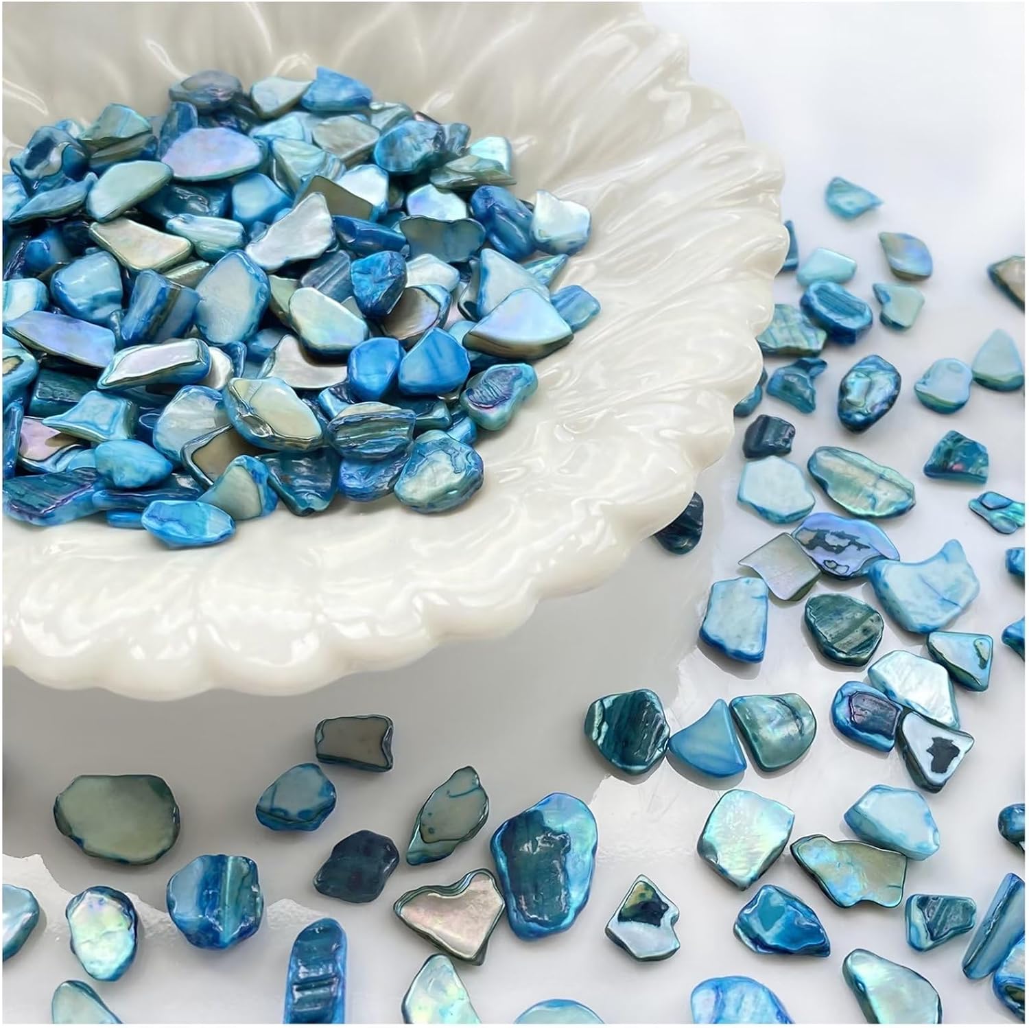 Chips de conchas trituradas naturales para manualidades, 4 libras de conchas de nácar azul claro, piezas para bricolaje, decoración del hogar (azul