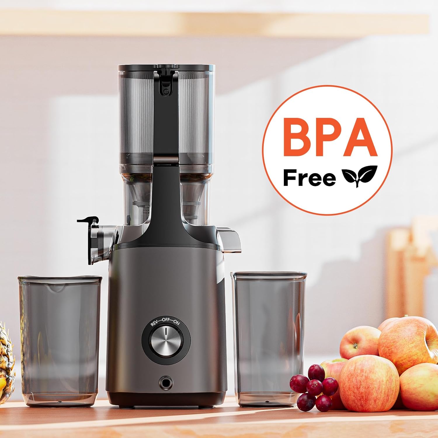 Exprimidor de prensa en frío, máquinas de masticación lenta con canal de alimentación extra grande de 4.3 pulgadas, para frutas enteras, verduras,