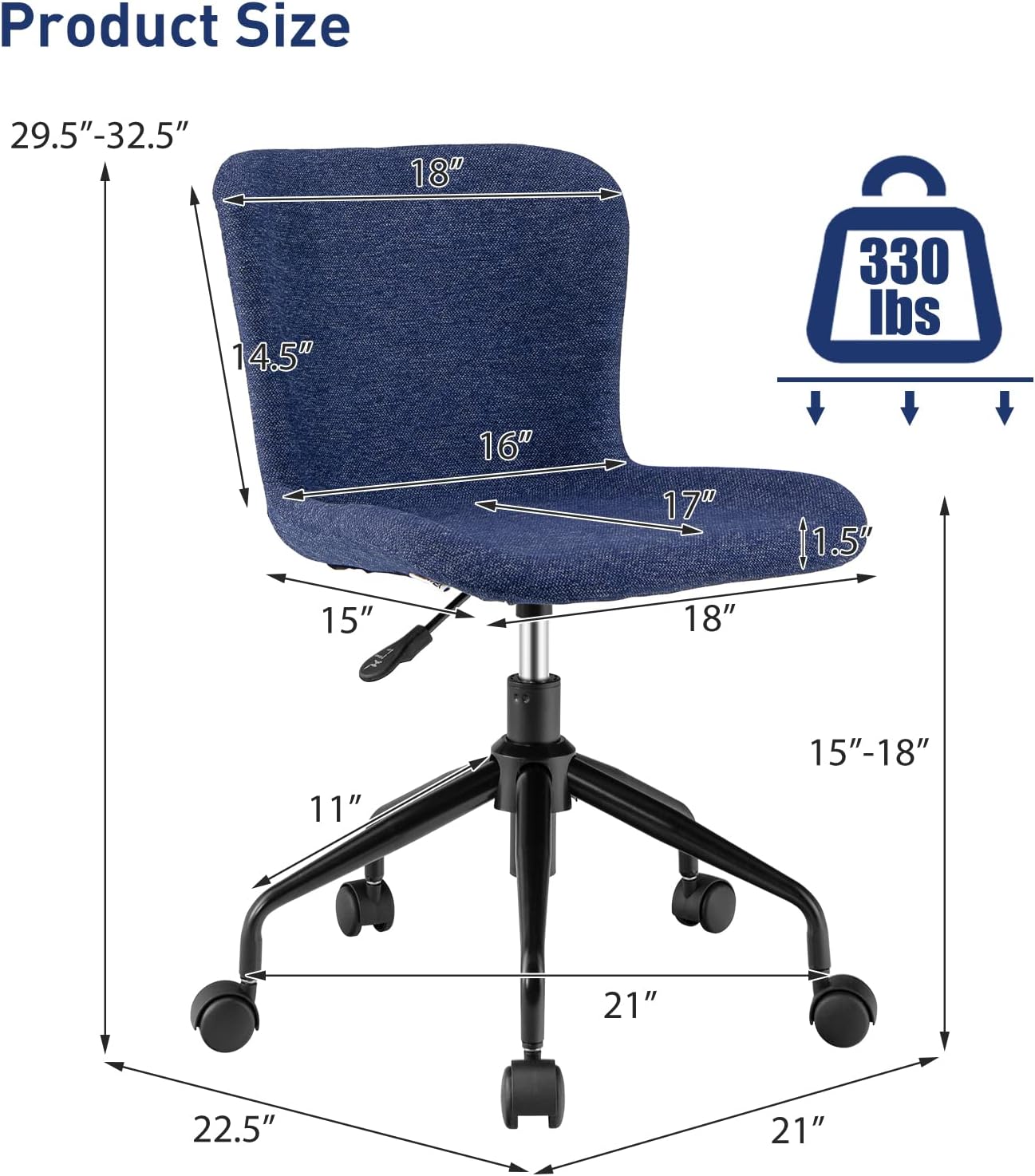 Giantex Silla de oficina en casa con ruedas, silla giratoria de computadora con respaldo medio, silla de ocio de lino ajustable para sala de estar,