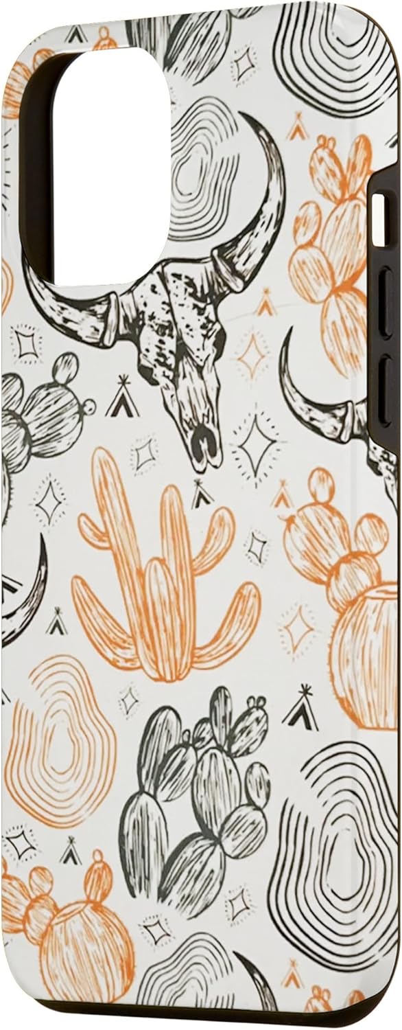 Funda para iPhone 13 Pro Max Western Country Cow Skull Bull Skull Cactus Rodeo