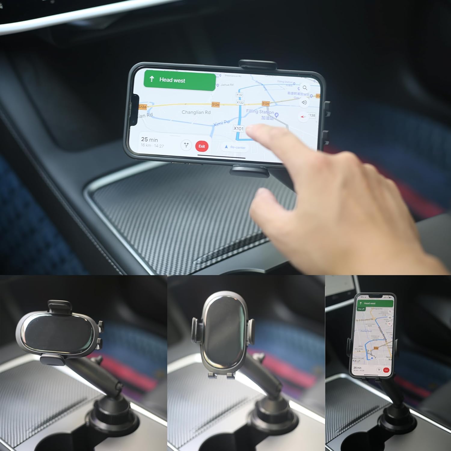 Soporte de teléfono para Tesla Modelo 3Y, soporte de teléfono por gravedad, agarre automático, plegable para accesorios Tesla 2024