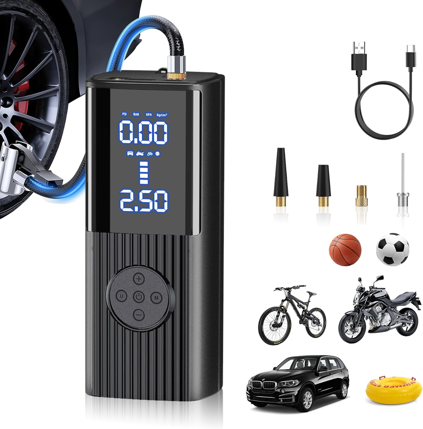 Inflador de neumáticos, compresor de aire portátil, bomba de aire portátil de 20000 mAh y 180 psi para neumáticos de automóvil, pantalla LCD de