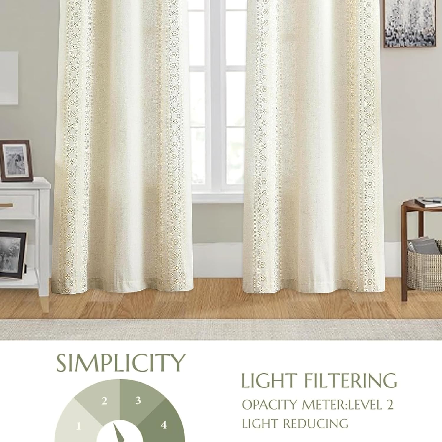 ZHOCHI Cortinas de lino para ventana, con estampado metálico de rayas bohemias, de mezcla natural, con ojales en la parte superior,