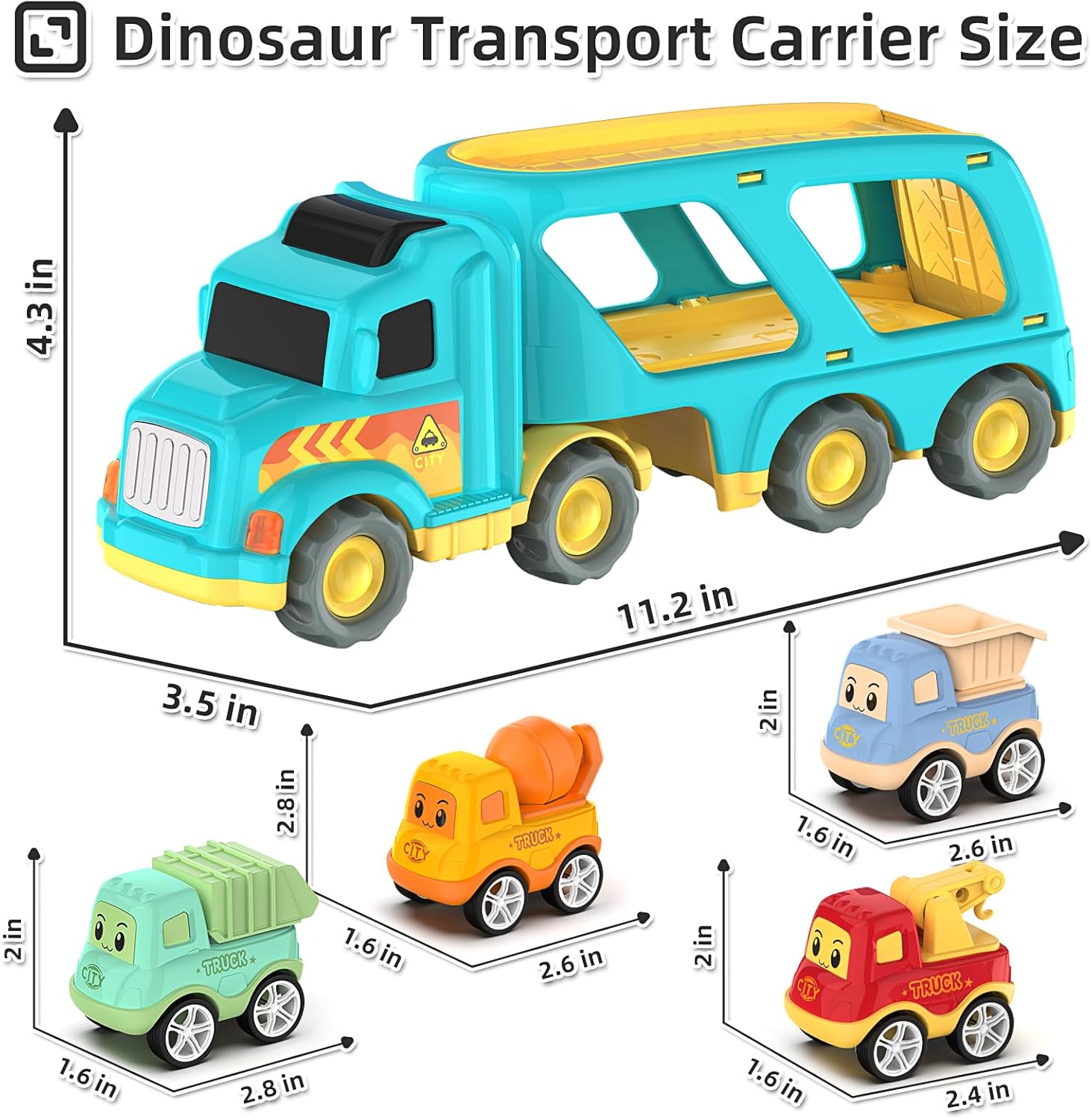 Moritakk Camión de construcción para niños y niñas de 3, 4, 5, 6, 7 años, transporte 5 en 1, vehículos urbanos de transporte, juguetes para niños de