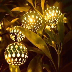 Hann Guirnalda de luces LED solares tipo globo, 12 pies, 10 luces LED marroquí, iluminación ambiental impermeable, 3000 K blanco cálido, luces de Hann Guirnalda de luces LED solares tipo globo, 12 pies, 10 luces LED marroquí, iluminación ambiental impermeable, 3000 K blanco cálido, luces de
