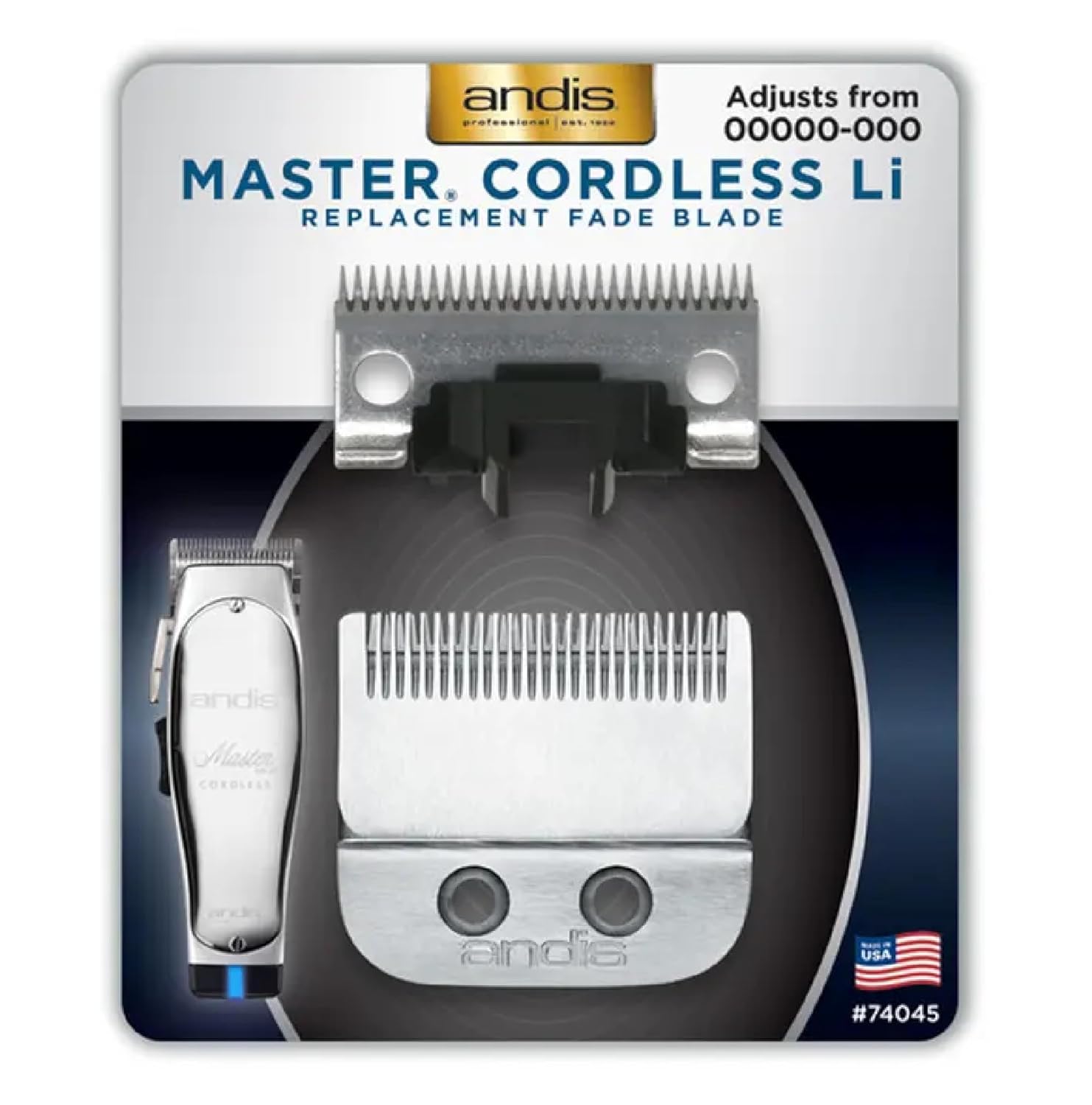 Andis Master Cordless Li – Cuchilla de repuesto para desvanecimiento, acero al carbono, tamaño 00000-000, 1 unidad, color plateado