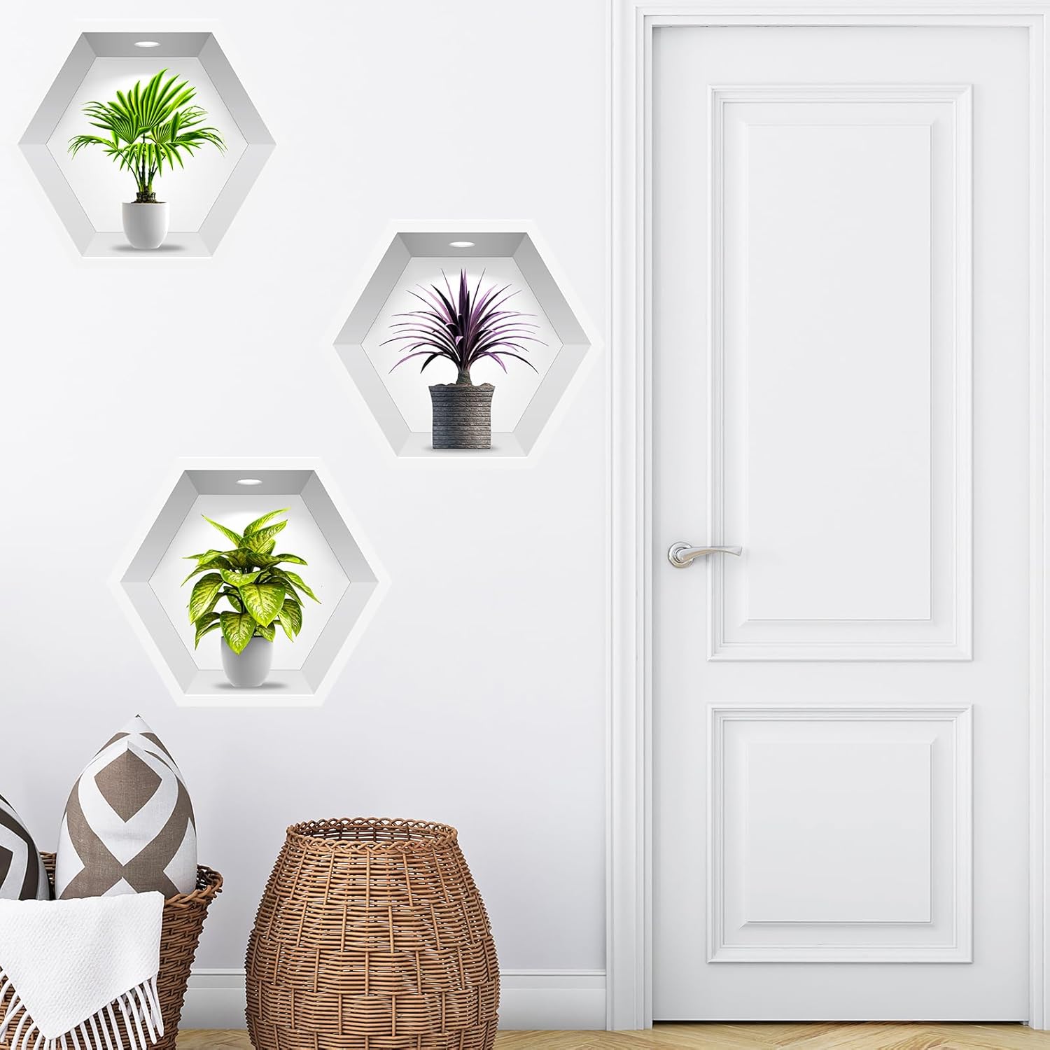Calcomanías de pared 3D modernas de jarrón verde para pared, jarrones para sala de estar, comedor, decoración de dormitorio, arte de pared botánico