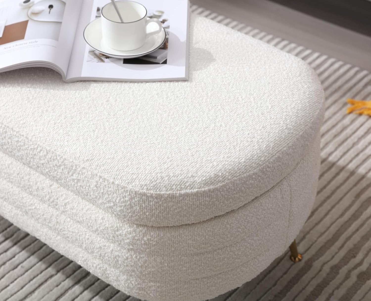 EALSON Banco de almacenamiento moderno, banco otomano de almacenamiento Sherpa con patas de metal tapizado para dormitorio, extremo de cama, banco
