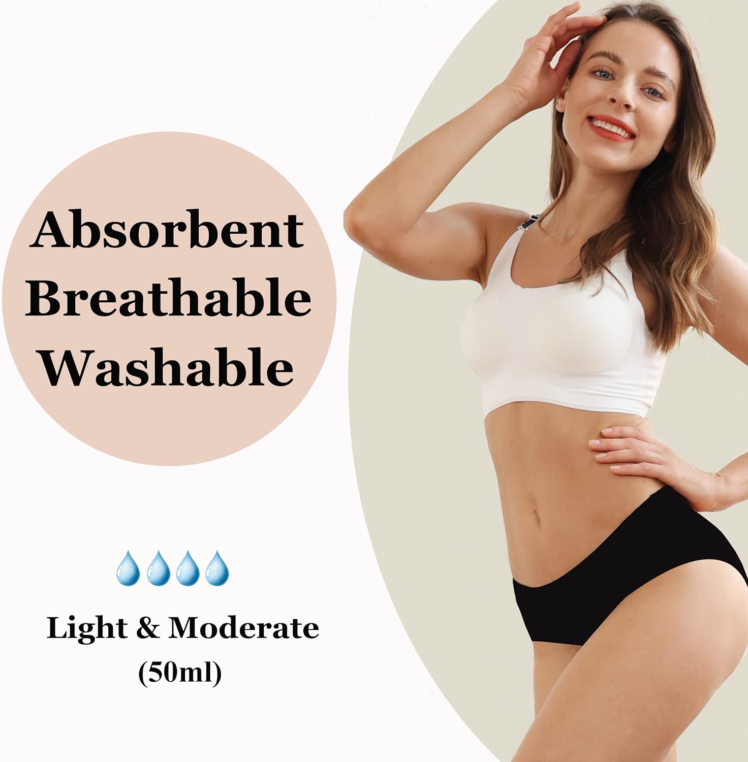 Ropa interior lavable para incontinencia de absorción para mujer, color negro, Negro –