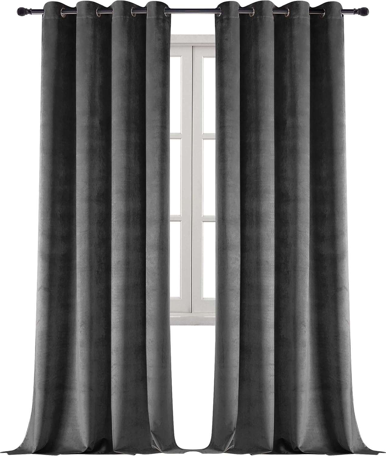 Cortinas de terciopelo gris oscuro súper suave de 108 pulgadas con ojales, cortinas opacas de terciopelo con aislamiento térmico supergruesas,