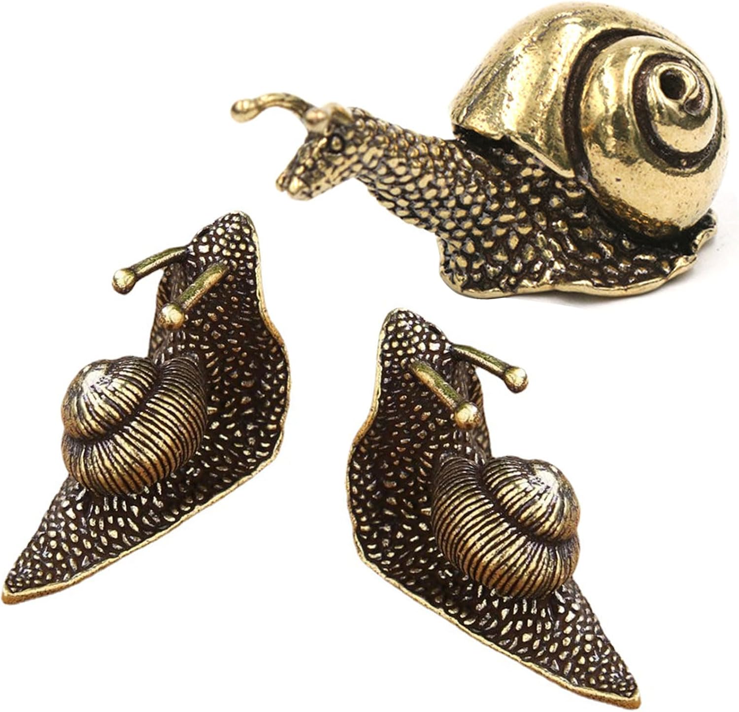 3 figuras de caracol de latón, mini escultura de caracol de cobre puro retro, decoración de estatua de caracol de cobre puro, estanque al aire