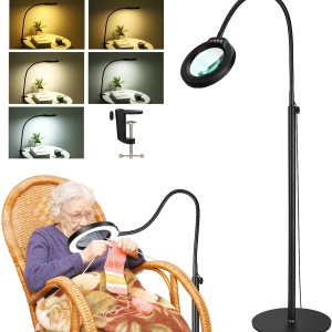 Lupa 5X con luz y soporte, lámpara de pie flexible de cuello de cisne de 24 pulgadas, 3 en 1, LED 3 en 1, 5 modos de color, lupa iluminada regulable Lupa 5X con luz y soporte, lámpara de pie flexible de cuello de cisne de 24 pulgadas, 3 en 1, LED 3 en 1, 5 modos de color, lupa iluminada regulable