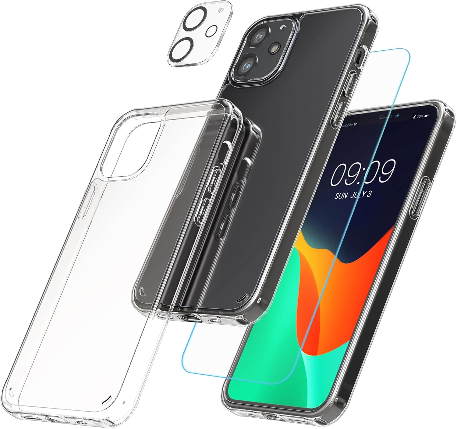 kwmobile Juego de fundas transparentes 5 en 1 compatibles con Apple iPhone 12, incluye protectores de pantalla y cámara, transparente
