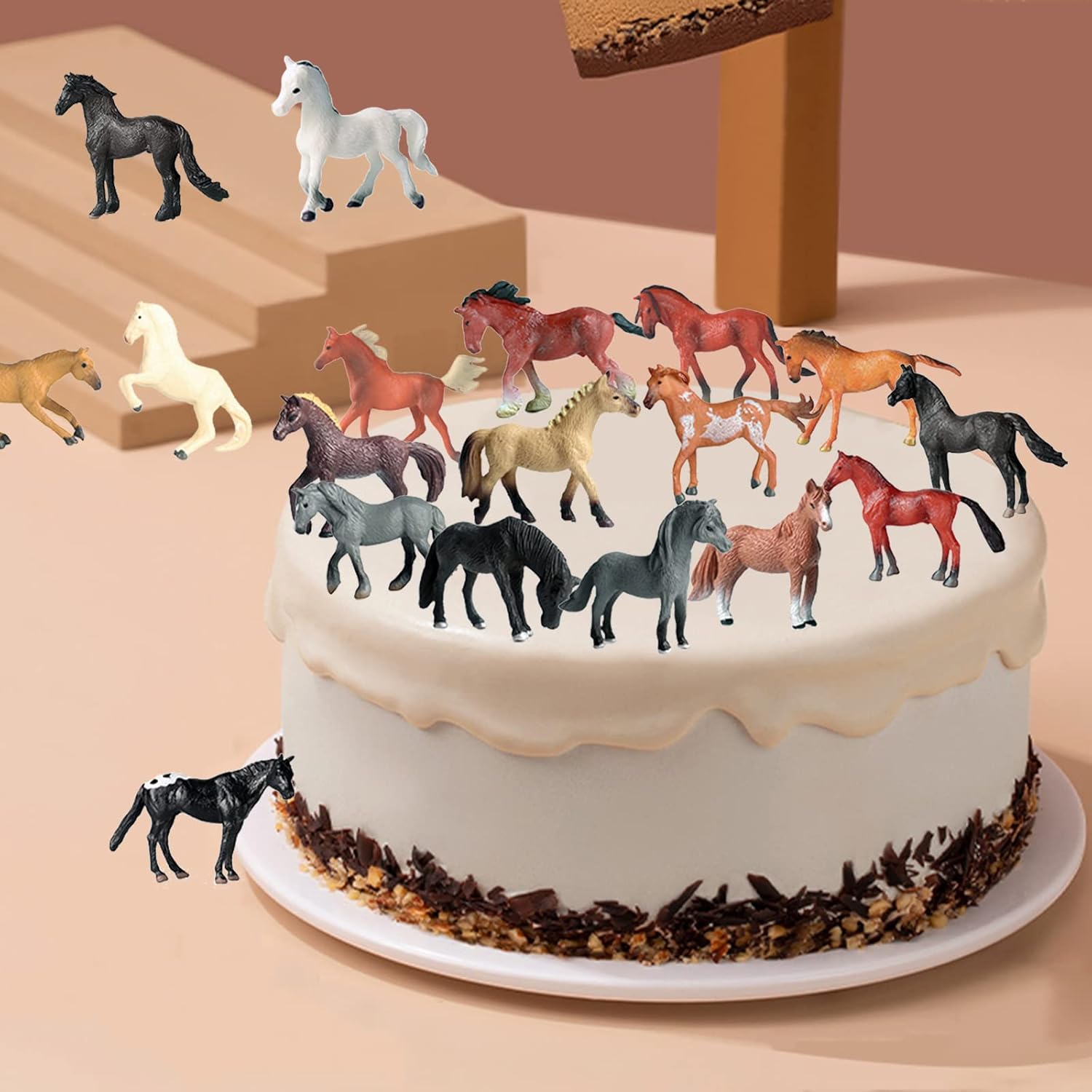 RCOMG 18 piezas de juguetes de caballo para niñas y niños, figuras de caballo de caballo de caballo miniatura de plástico de granja realista, regalo
