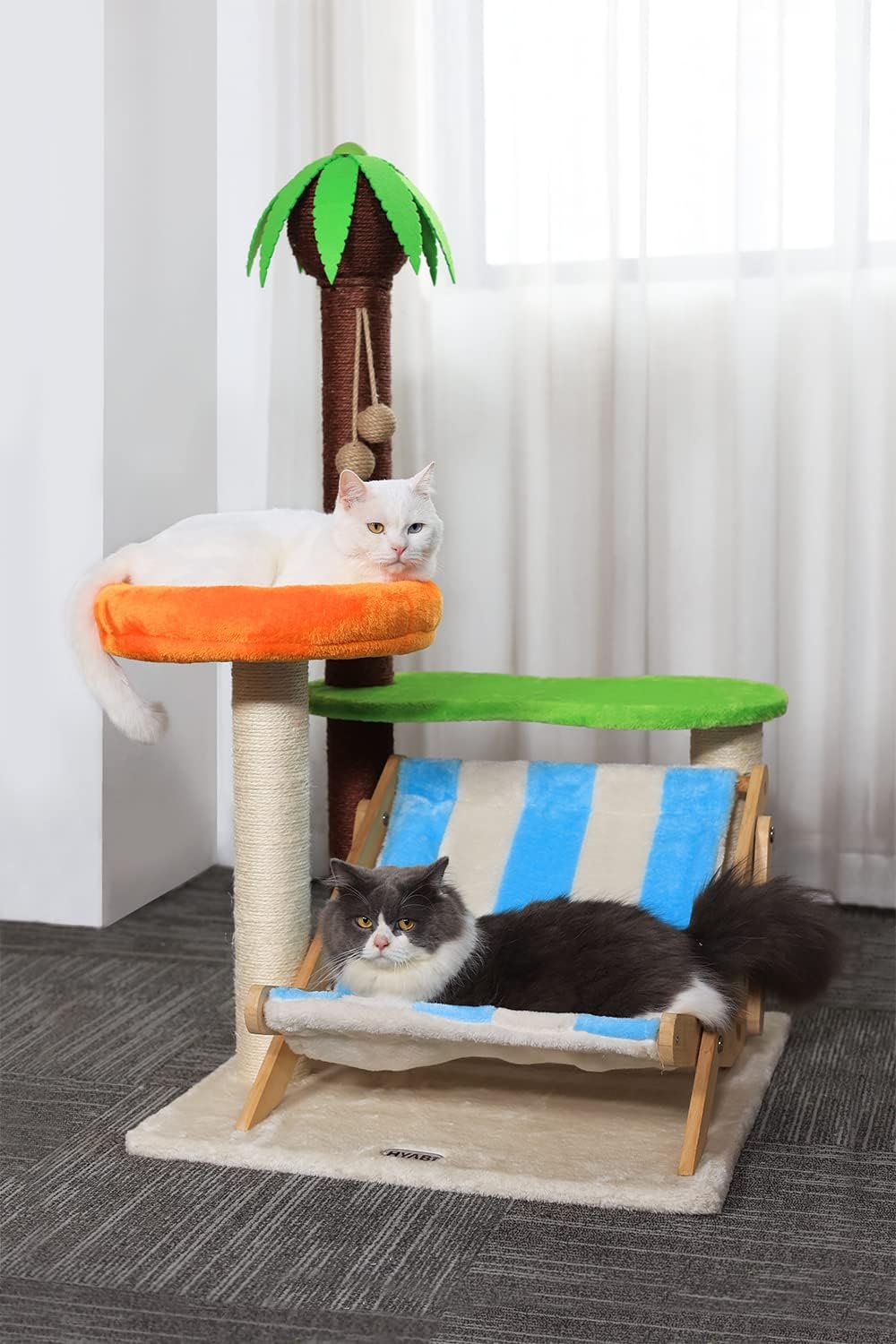 HYABi Silla de cubierta novedosa de árbol de coco de 43.3 pulgadas, torre de gato, muebles de condominio, apartamento de felpa con postes para