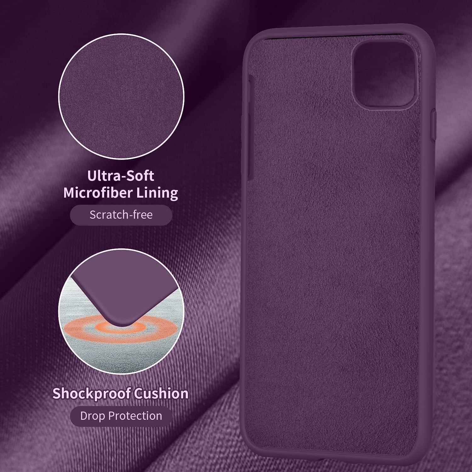 Vooii Funda protectora para iPhone 11 Pro Max, silicona líquida suave de goma delgada de cuerpo completo para iPhone 11 Pro Max (con forro de