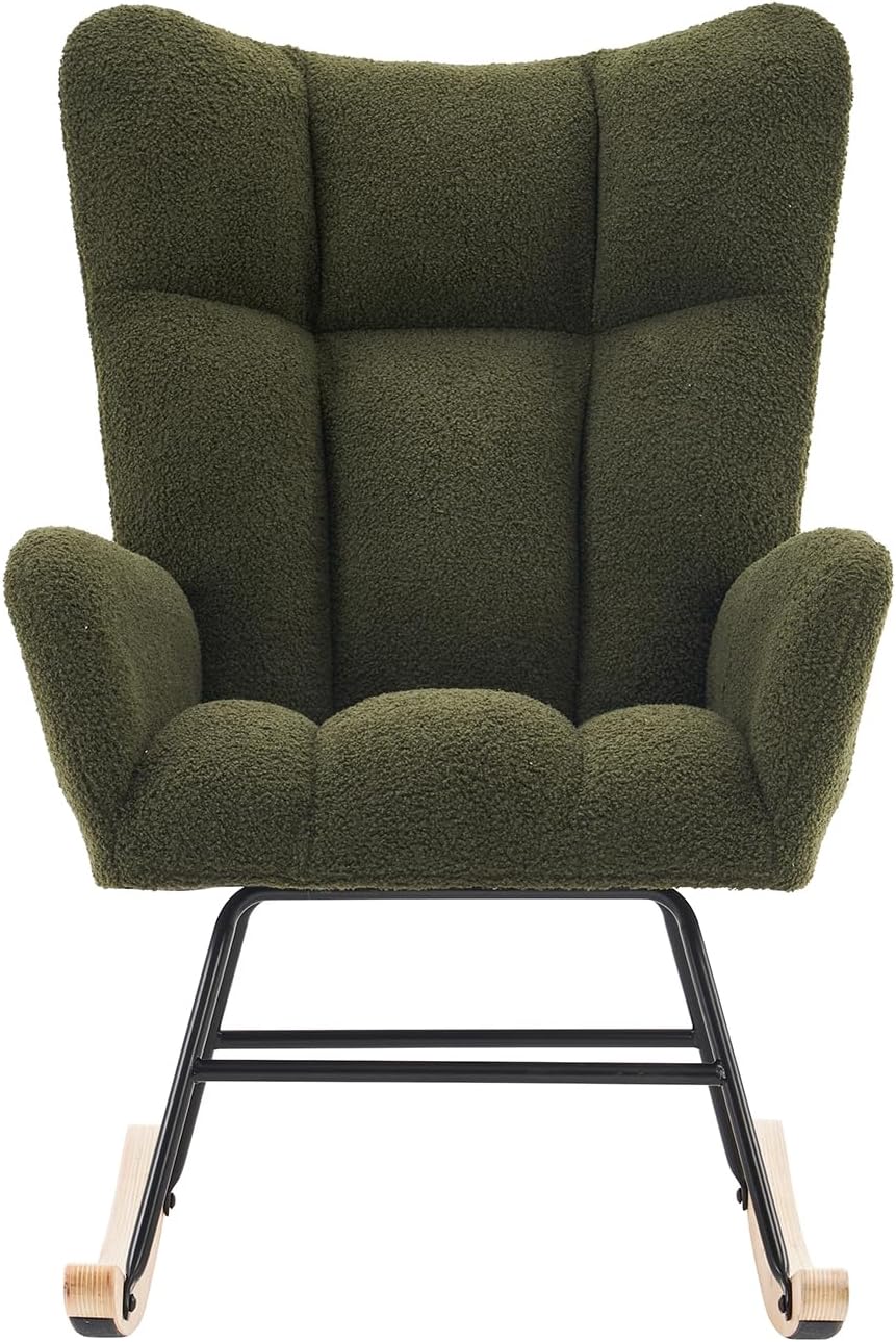 Mecedoras para guardería, silla mecedora de tela de peluche, mecedora ComfyNursery con respaldo alto, silla deslizante para guardería, sala de