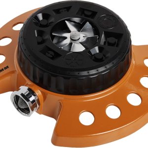 Aspersor de torreta con base de metal resistente, de Dramm, con 9 patrones de agua, Anaranjado Aspersor de torreta con base de metal resistente, de Dramm, con 9 patrones de agua, Anaranjado