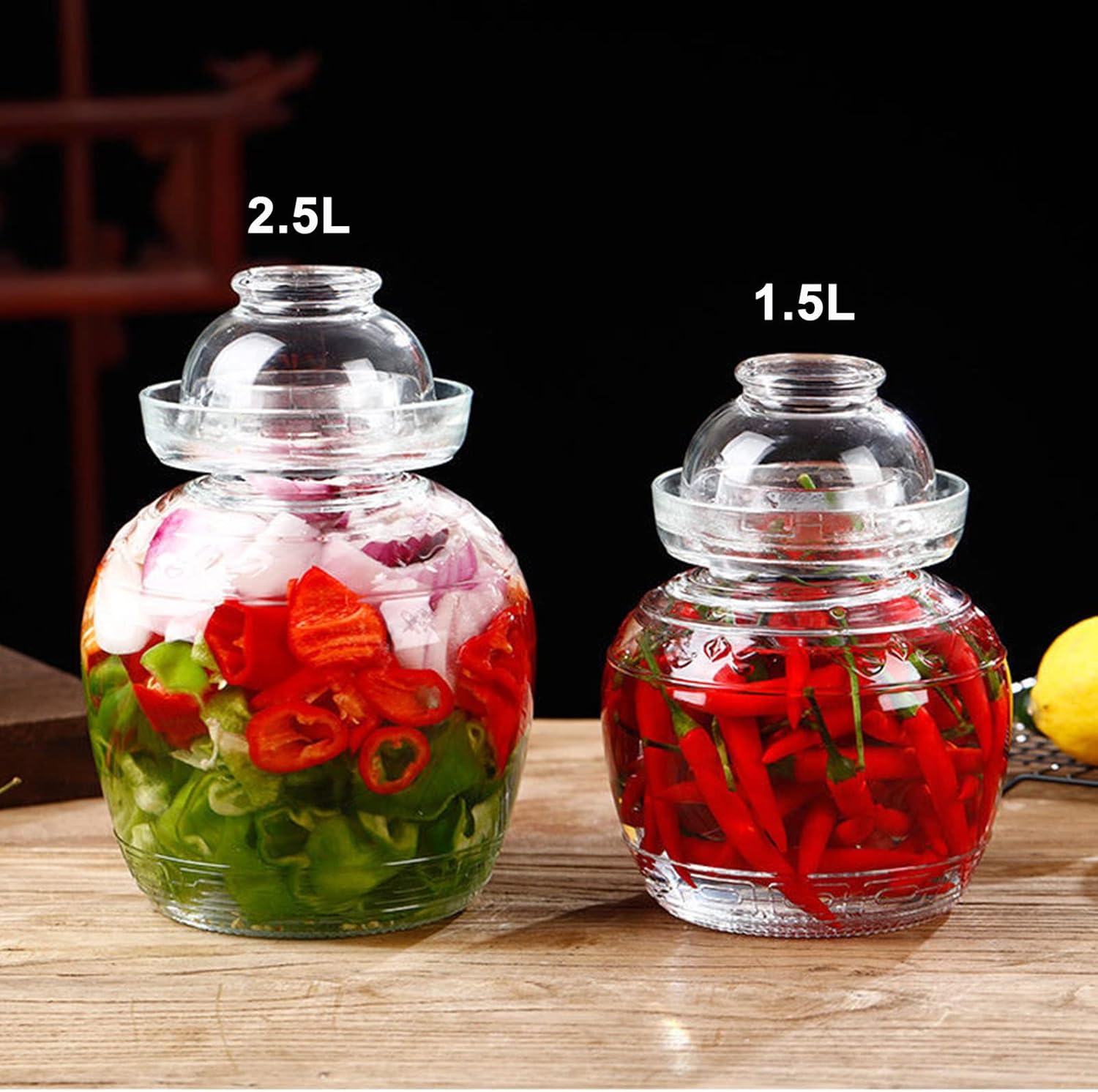 Tarro de vidrio de 1,5 litros con tapa de fermentación, kit de fermentación tradicional con tapa de sellado de agua, tarro de pepinillos para