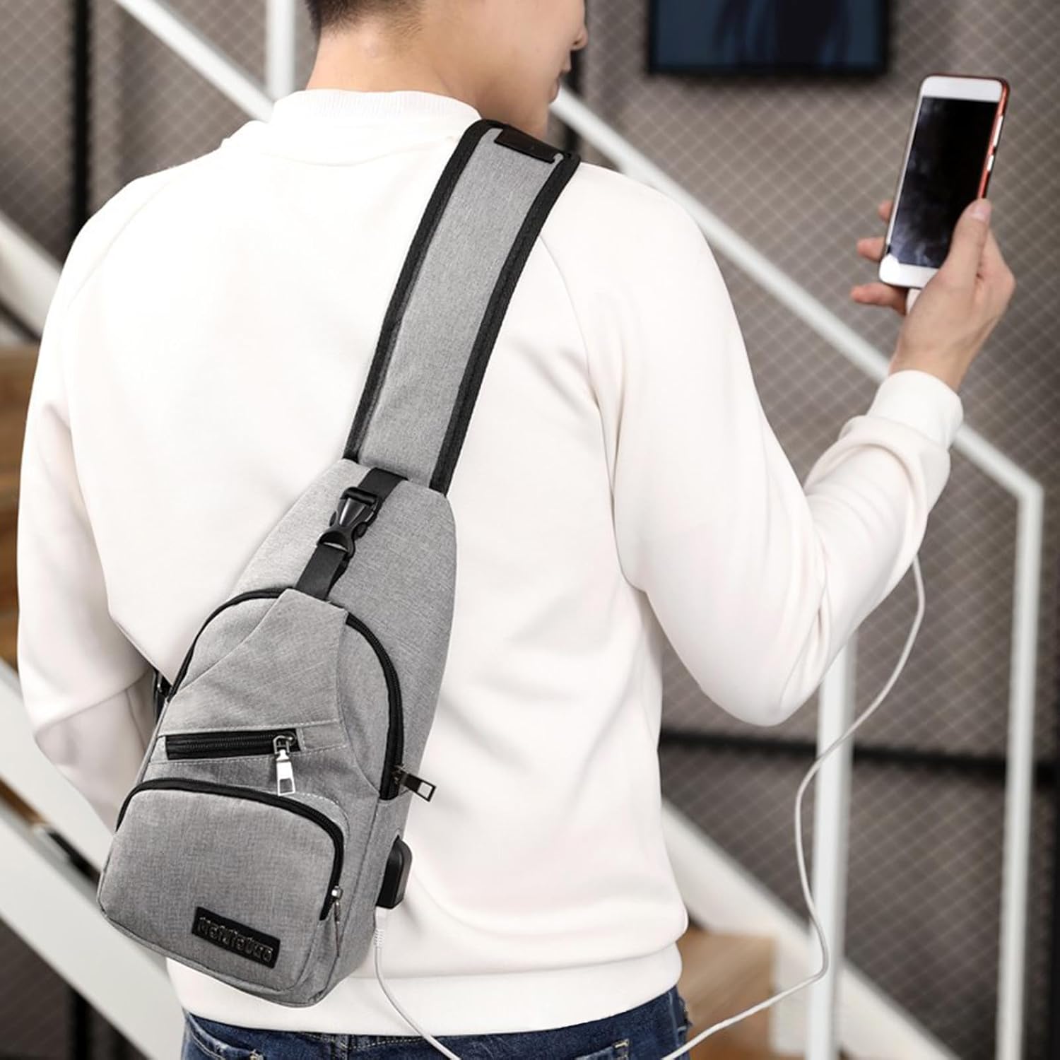 sdhkgrrt Bolso cruzado multiusos para hombre y mujer, mochila con correa impermeable, bolsa de senderismo al aire libre con agujero para auriculares