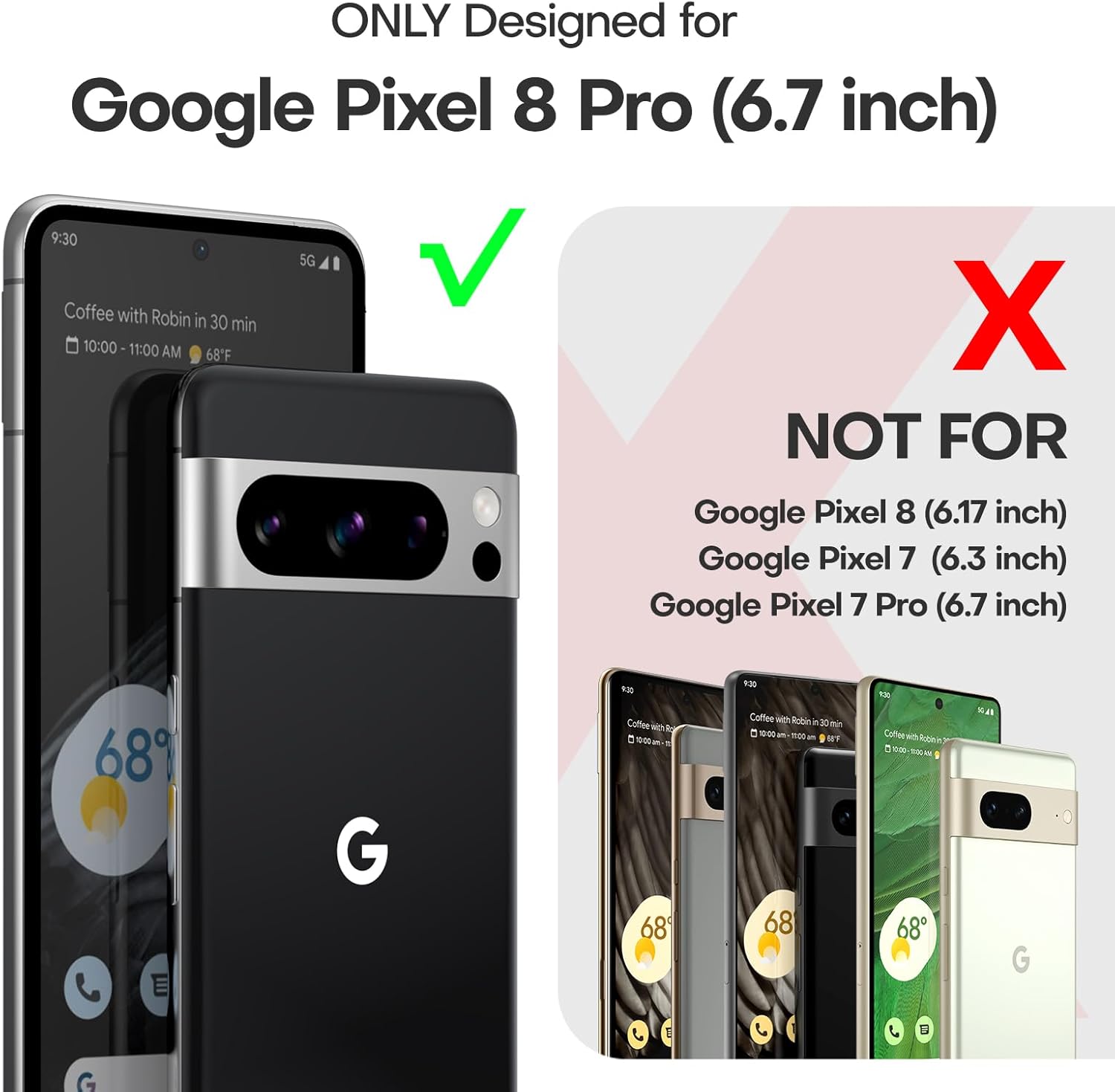 TAURI Funda 5 en 1 para Pixel 8 Pro, no amarillenta con 2 protectores de pantalla de película de poliuretano termoplástico + 2 protectores de lente
