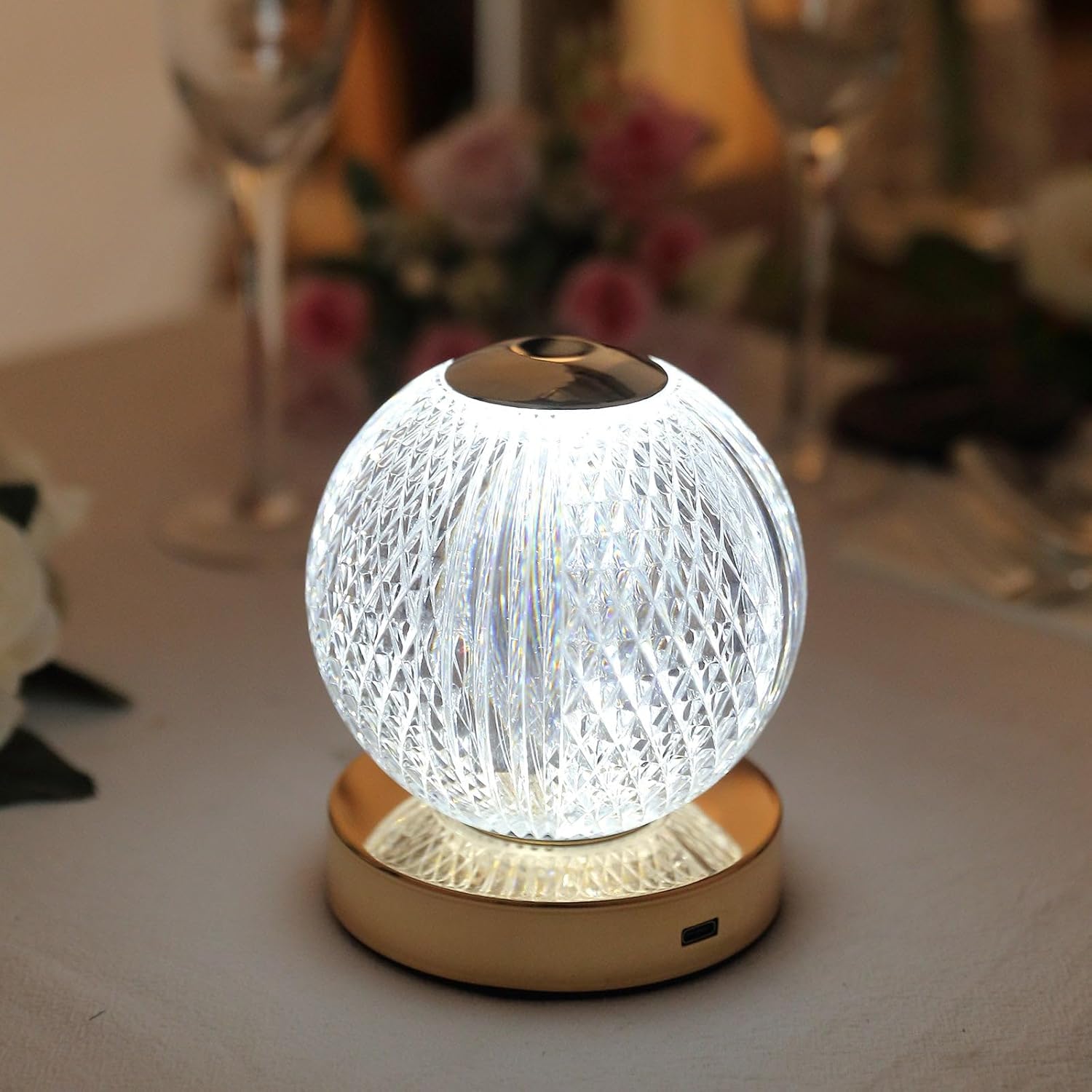 Efavormart – Lámpara de mesa LED regulable con bola de cristal de corte de diamante de 5 pulgadas con control táctil, luz nocturna decorativa