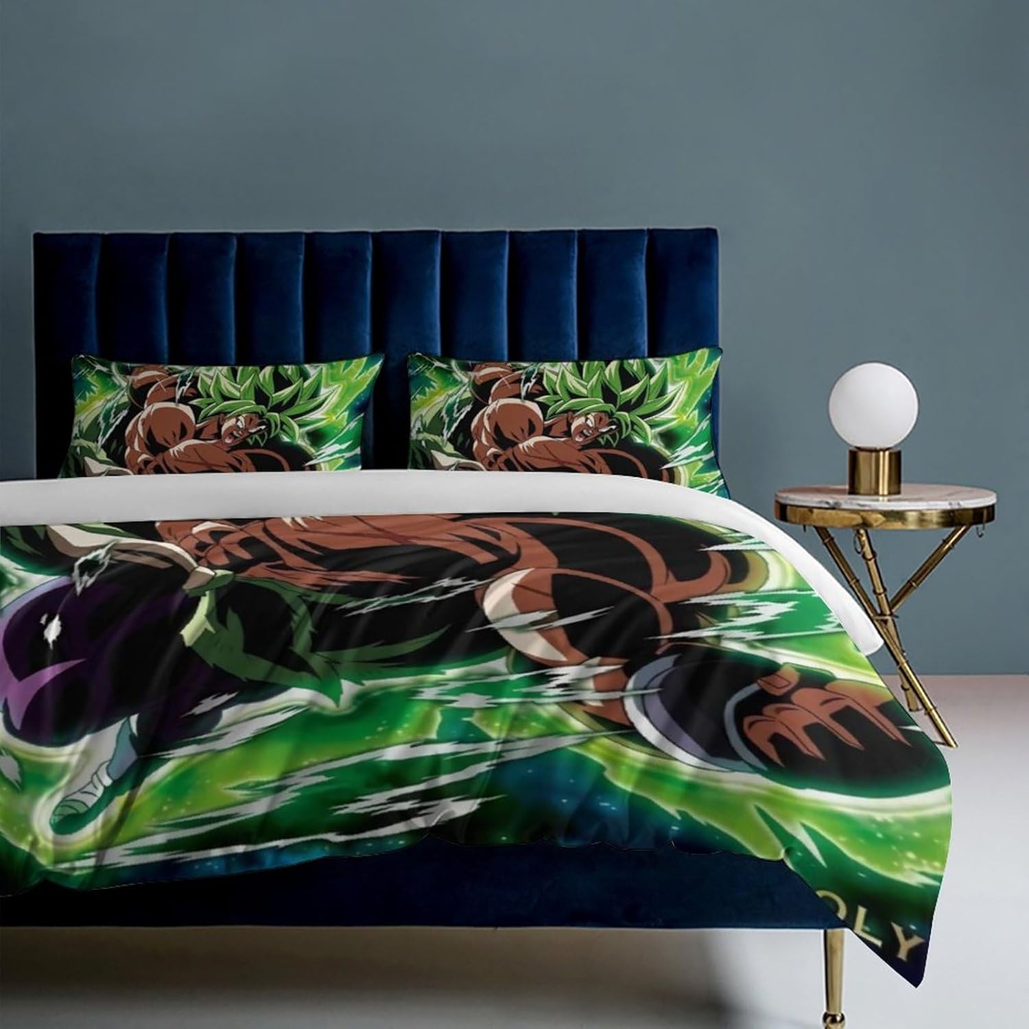 Saiyajin Broly – Juego de sábanas y fundas de almohada de microfibra suave de 3 piezas, tamaño matrimonial, 86 x 70 pulgadas