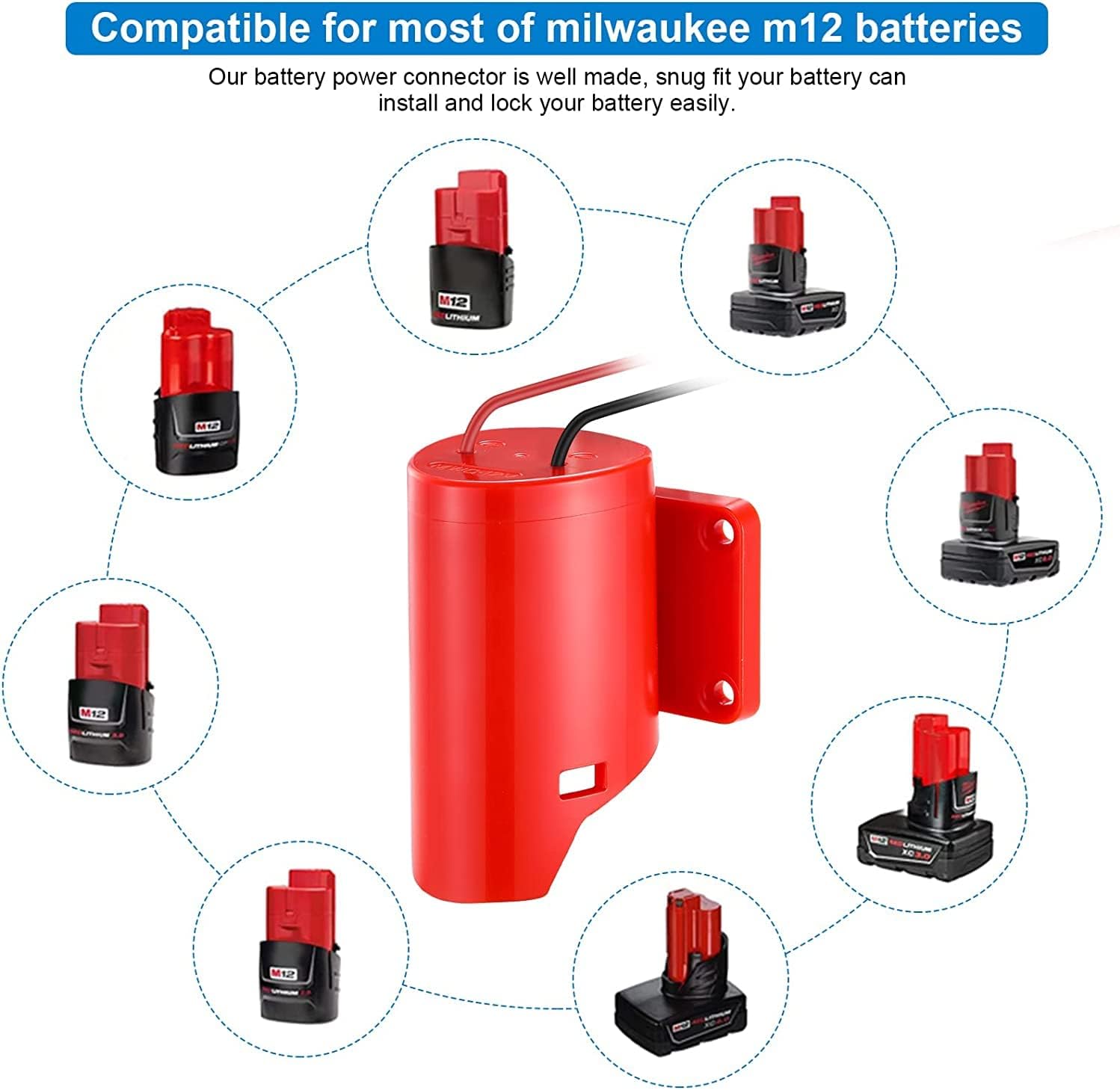 Adaptador de batería para rueda eléctrica para Milwaukee M12 12V con 3 fusibles, TEPULAS para Milwaukee 12V 14AWG Dock conector de alimentación para