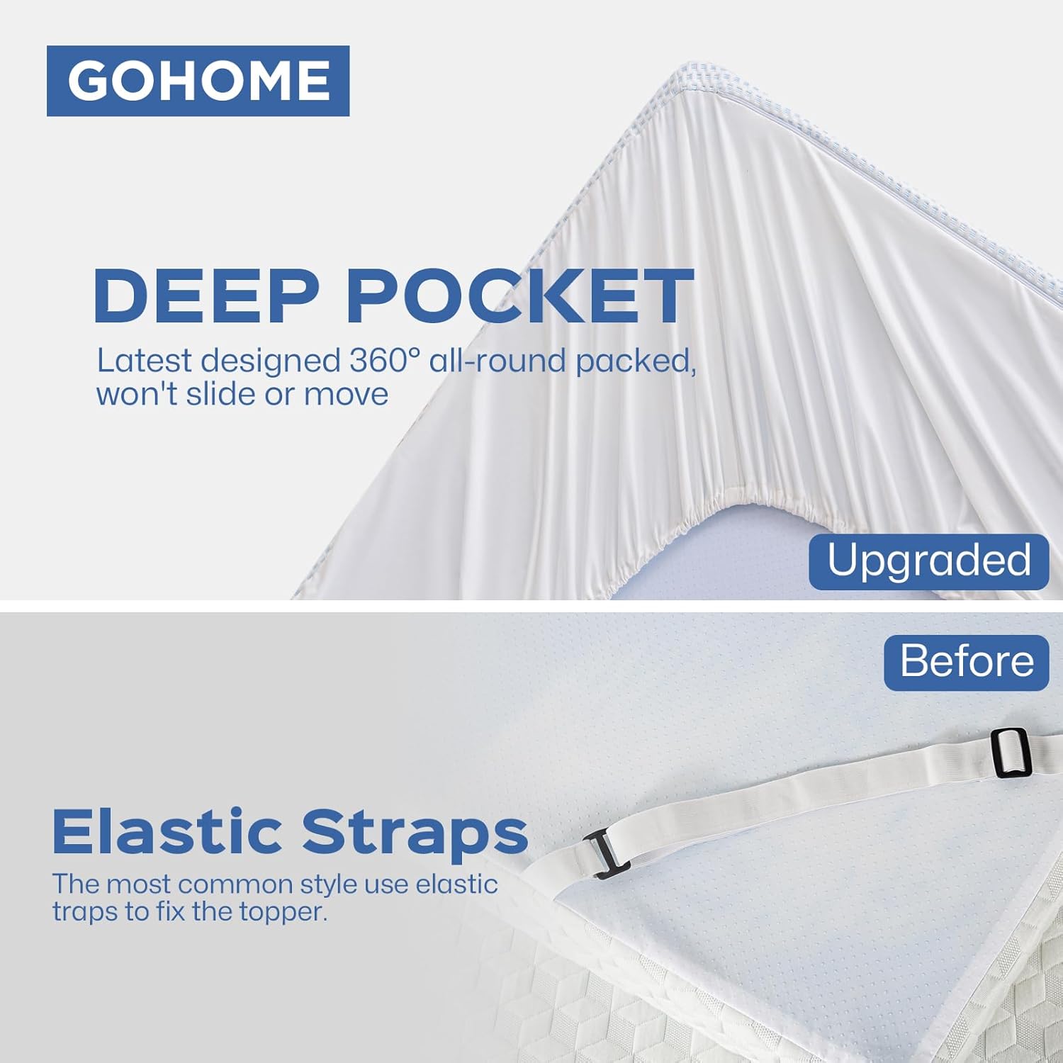 Cubrecolchón de espuma viscoelástica refrescante con infusión de gel con funda de seda de hielo transpirable, protector de colchón suave,