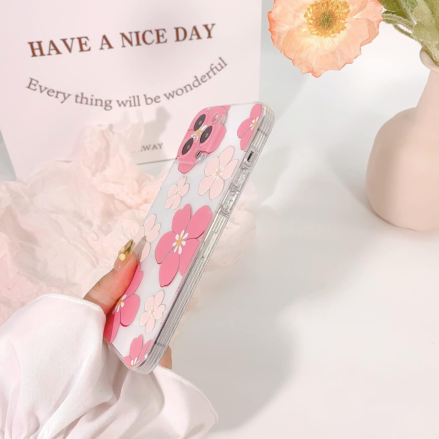 Funda compatible con iPhone 12 Pro Max, bonito diseño floral transparente para niñas y mujeres, TPU suave a prueba de golpes, protector femenino