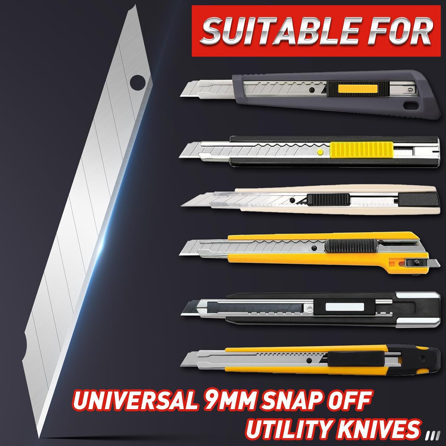 DIYSELF Cuchillas de cuchillo utilitario, paquete de 50 cuchillas de corte de caja, cuchillas de cortador de caja para cuchillo utilitario de hoja a