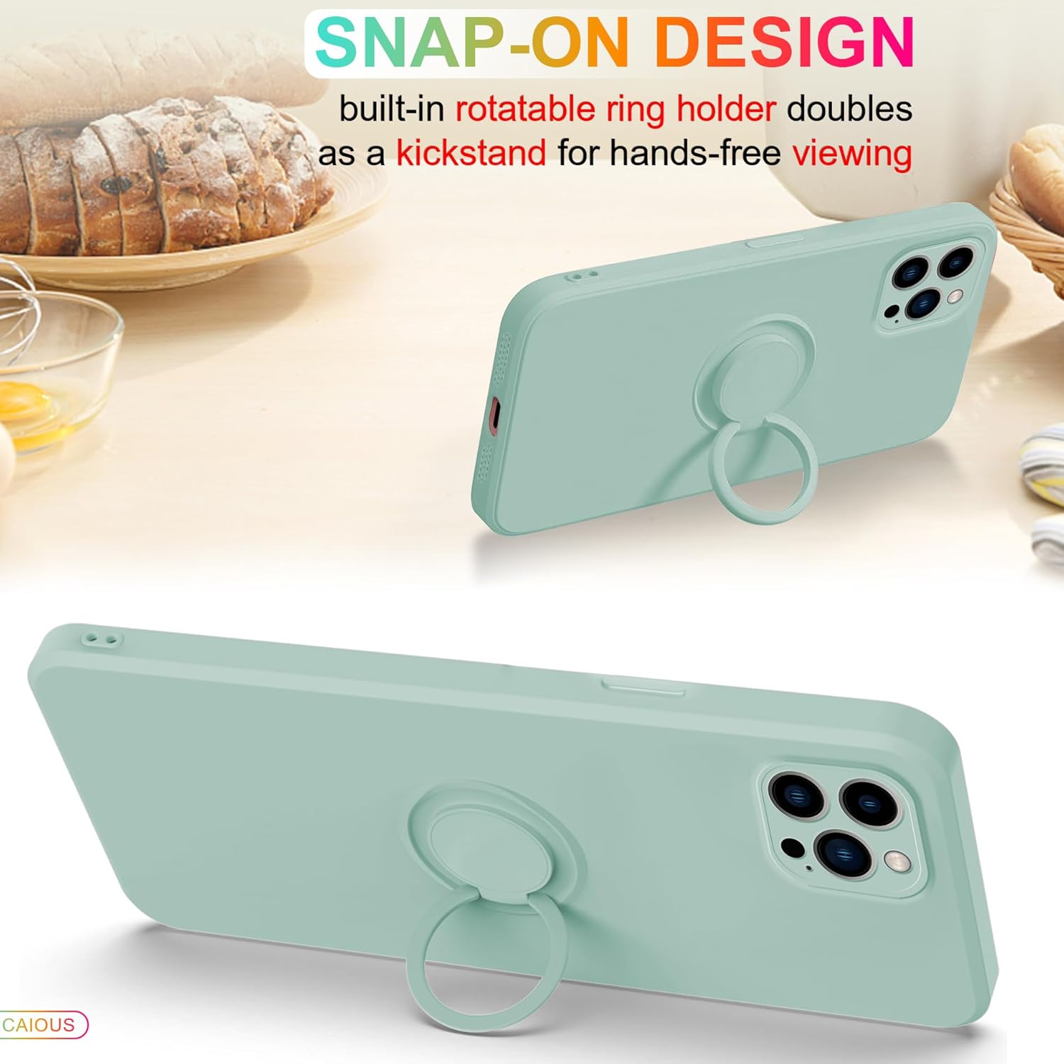 CAIOUS Funda para iPhone 15 Pro Max (lanzado en 2023), funda de silicona con anillo giratorio de 360, soporte magnético para automóvil, funda