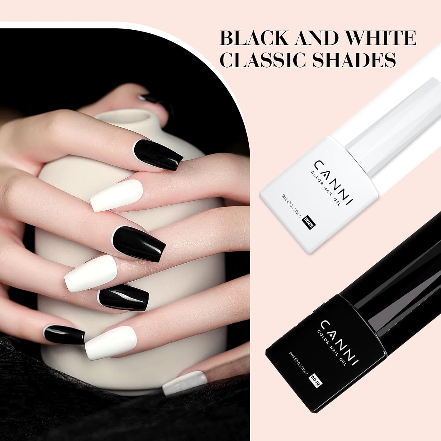 CANNI Juego de 2 esmaltes de uñas de gel blanco y negro sin hema, kit de esmalte de gel blanco y negro, kit de manicura de gel de uñas LED para