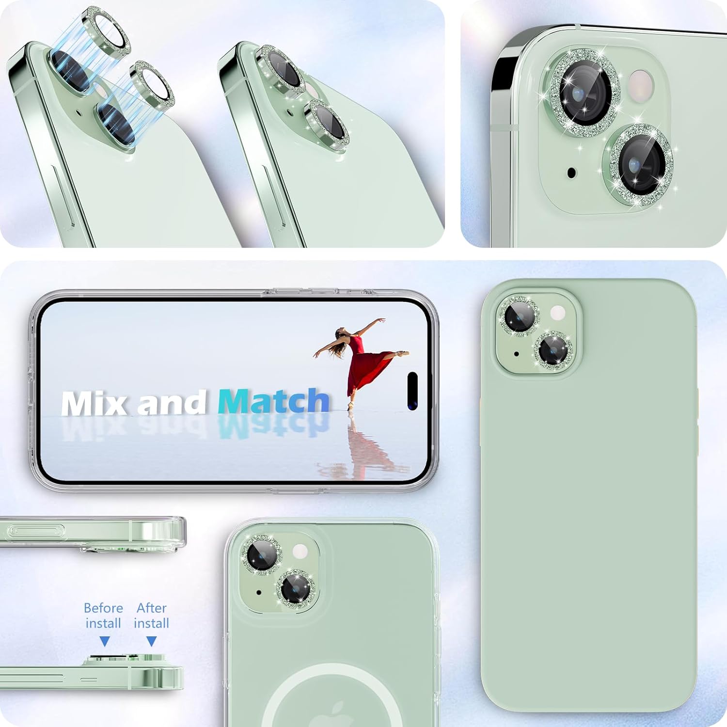 imluckies Para iPhone 15 – iPhone 15 Plus Protector de lente de cámara, anillo individual de aleación de aluminio transparente HD, película de