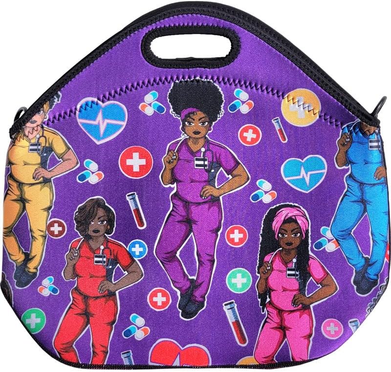 Reflections By Zana Bolso grande del almuerzo de las mujeres afroamericanas del neopreno púrpura con la correa ajustable del hombro