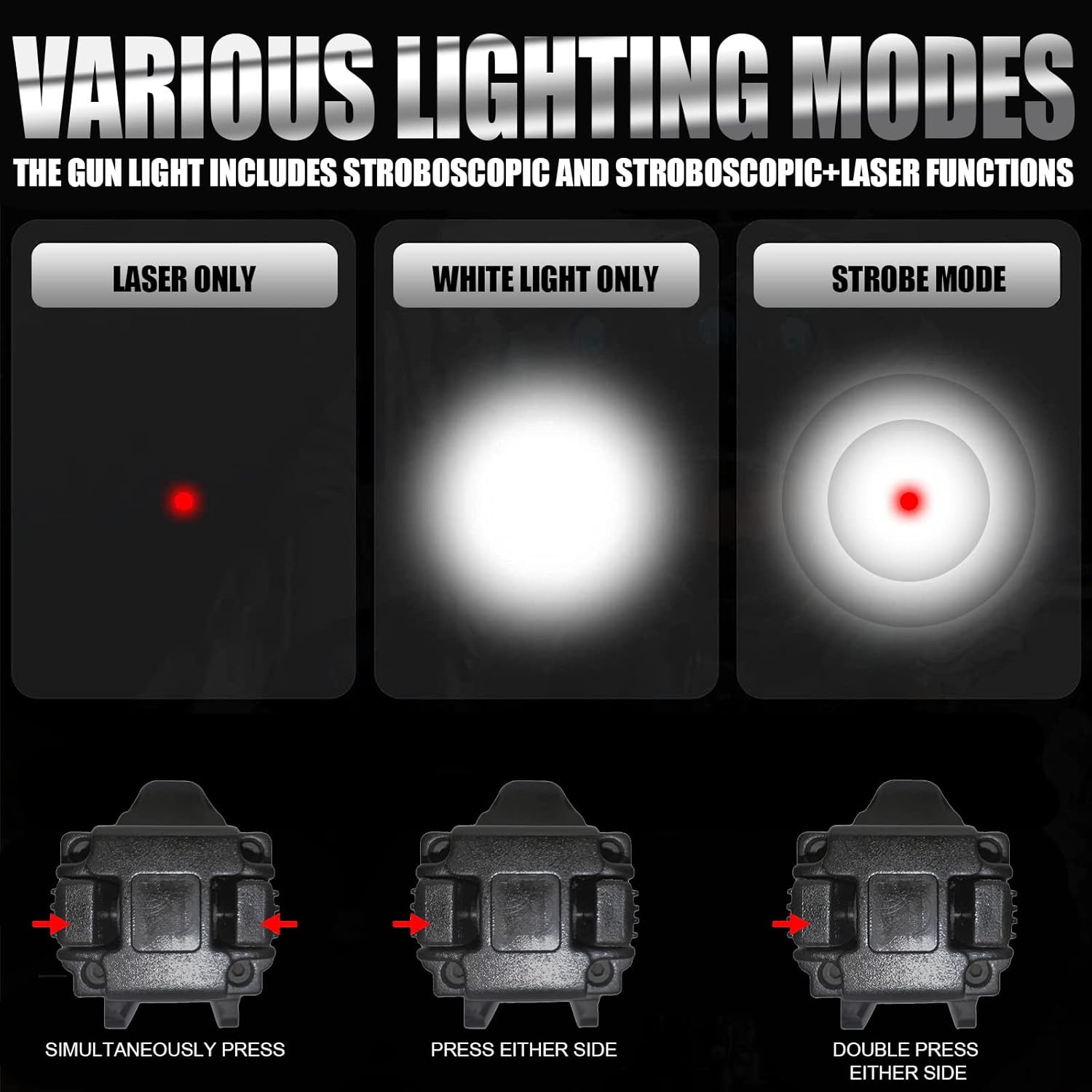 MXLEGNT Luz de arma con riel recargable montada Combo de linterna táctica de 400 lúmenes con LED blanco para pistola