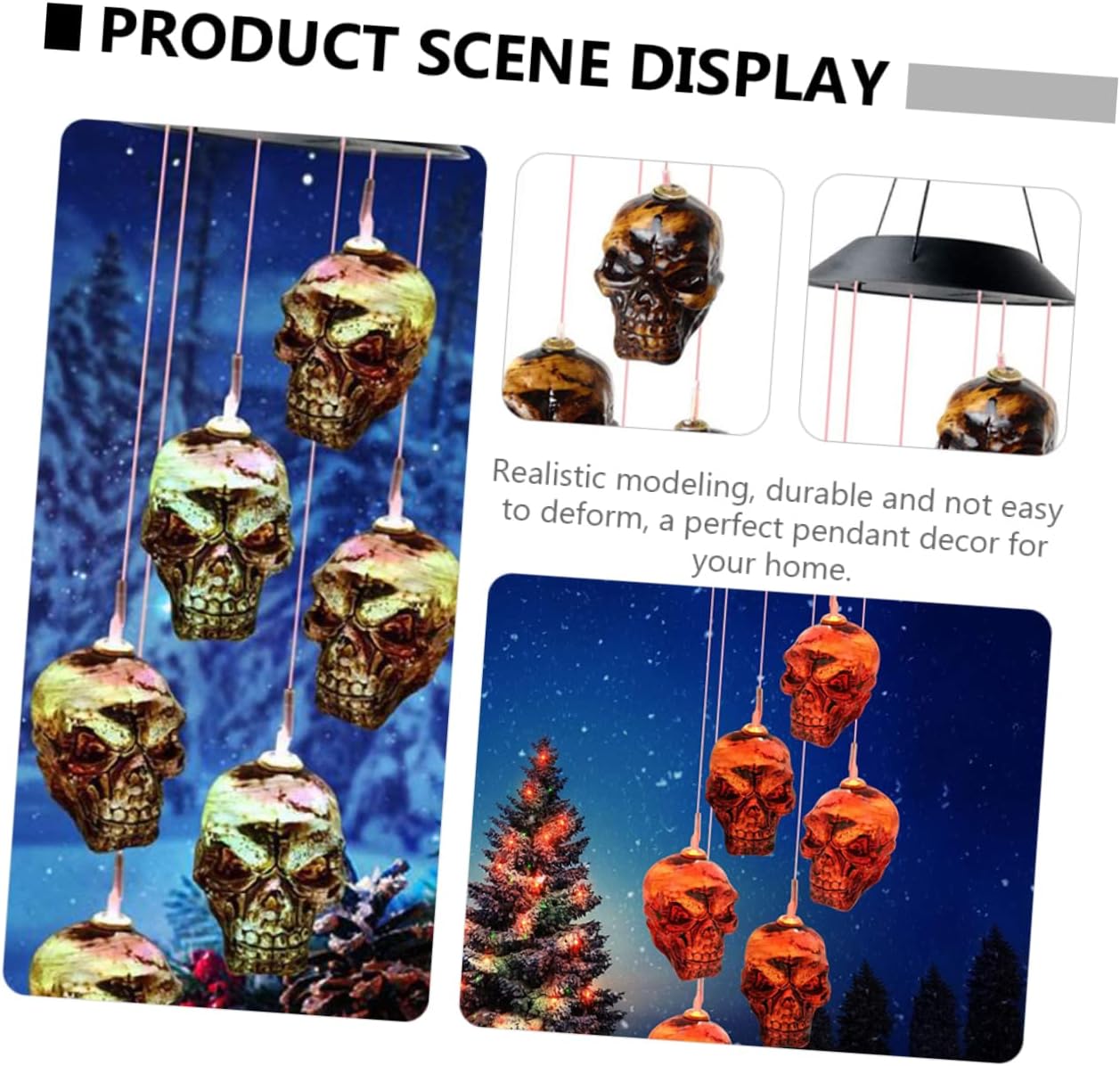 BESTOYARD 1 unidad de campanillas de viento de calavera solar – luz de carga de cráneo de hadas luces decoración del hogar luces decorativas luces