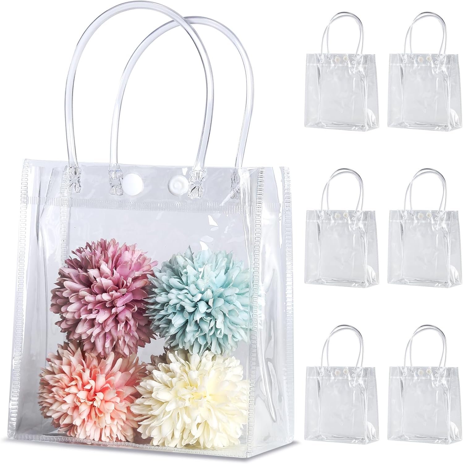 25 bolsas de regalo transparentes con asa, bolsa de plástico reutilizable para regalo, pequeñas bolsas transparentes de PVC para regalos, compras,